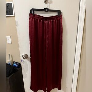Wide leg wine color satin pull on pants - new.